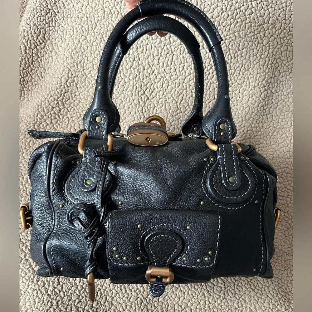 Chloé Leather Shoulder  Black Satchel Handbag with Gold Hardware